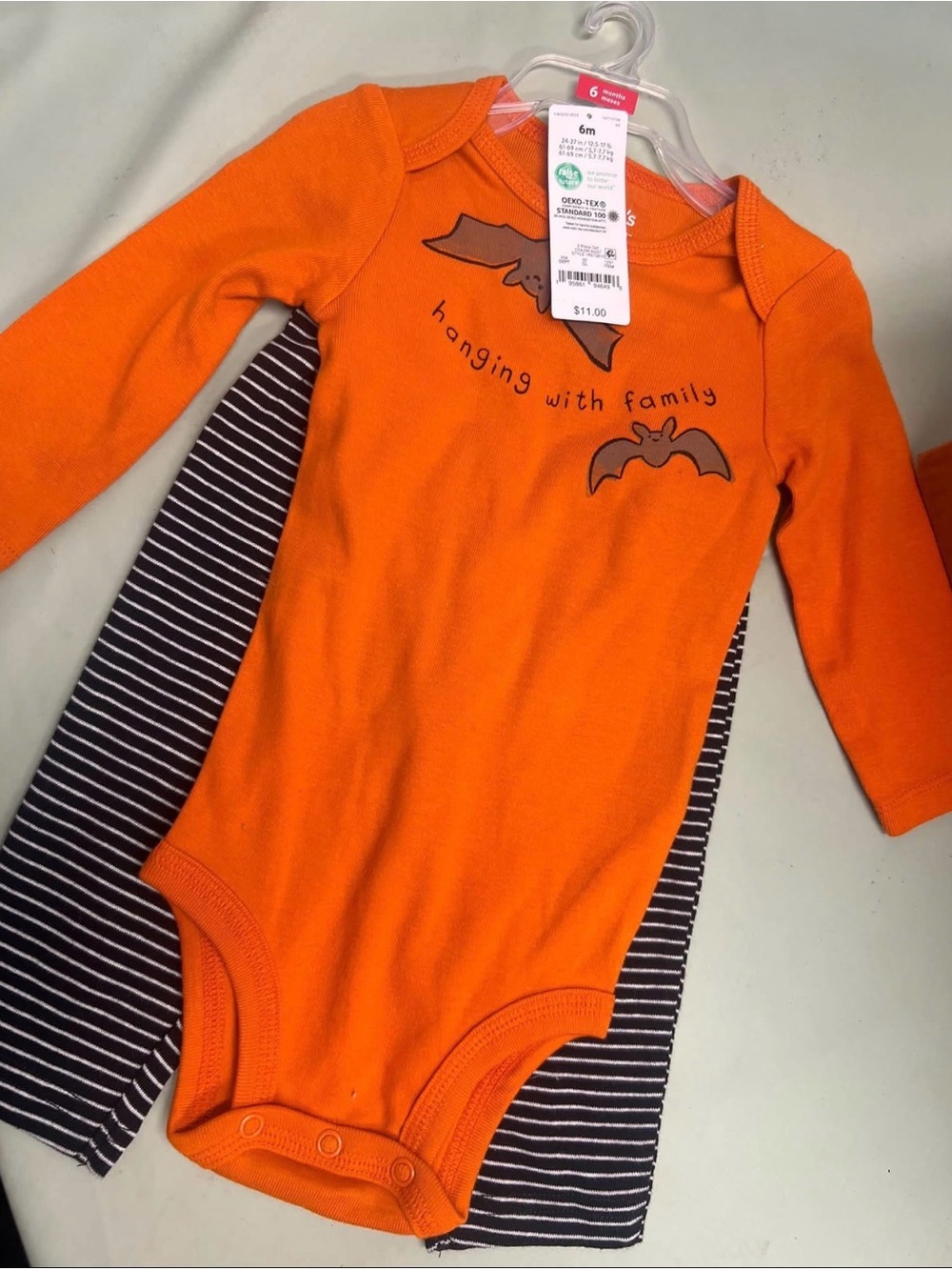 Carter's Orange Bat Graphic Long-Sleeve One-Piece